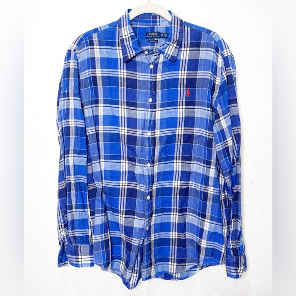Polo Ralph Lauren Other - Polo Ralph Lauren Blue Multi Plaid Relaxed Fit 100% Linen Button Front Shirt XL